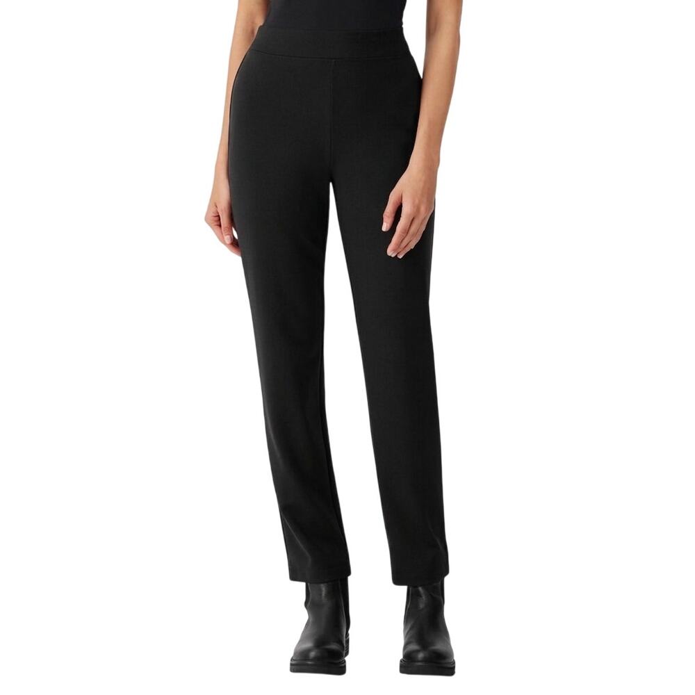 Eileen Fisher Washable Flex Ponte Slim Pant Womens Small Black Pull-On Stretch